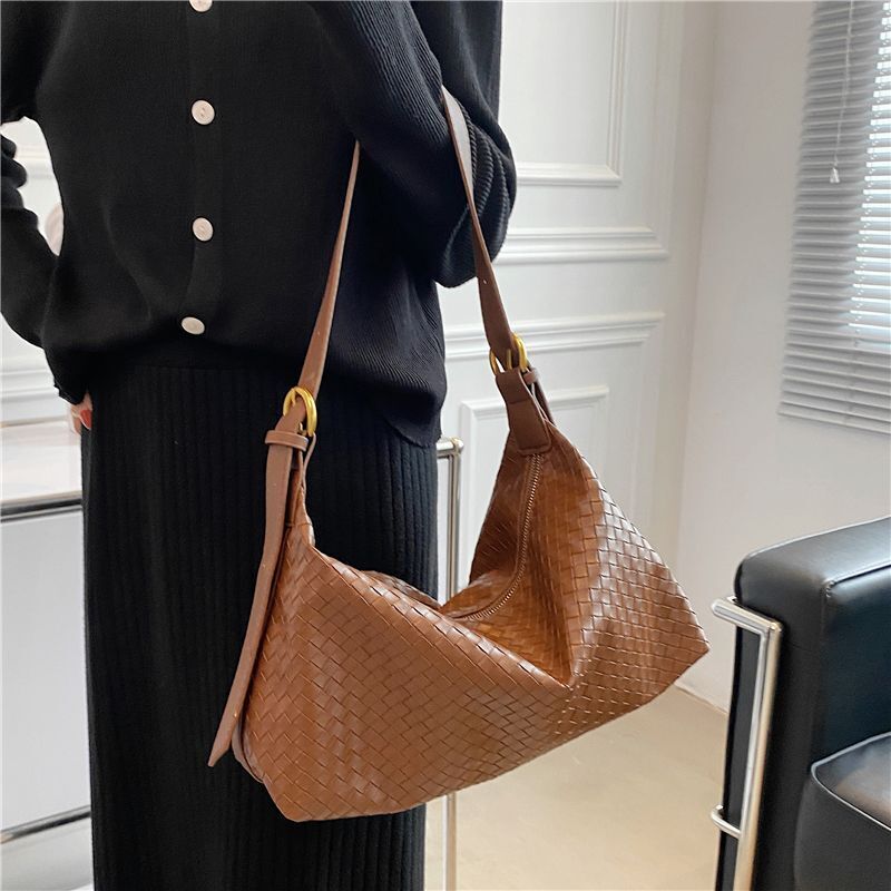 Woven Pattern Crossbody Shoulder Bags Wide Strap Large Capacity Hobo Handbags
