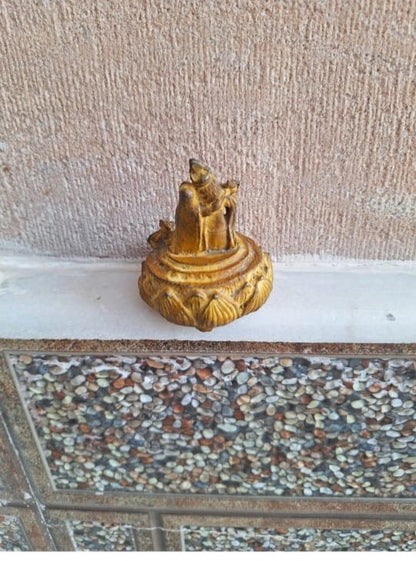 Antique Vintage Old Lord Radha Krishna on Lotus Collectible Statue Brass Idol