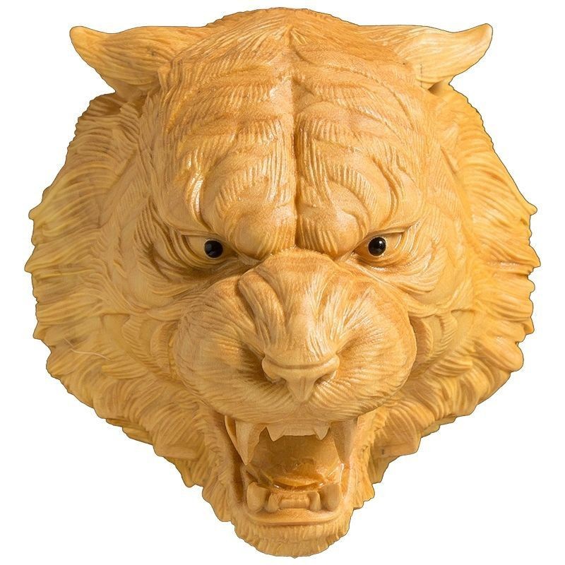 Boxwood Zodiac Tiger Head Hand Piece 1.97*2.36in Wood Carving