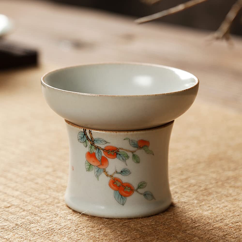 Tea Leaking Persimmon Pattern Filter Tea Strainer Kung Fu Tea Set Ceramic