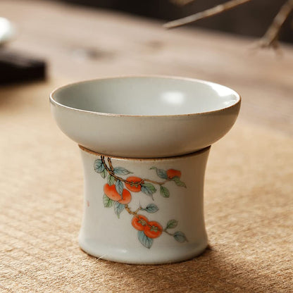 Tea Leaking Persimmon Pattern Filter Tea Strainer Kung Fu Tea Set Ceramic