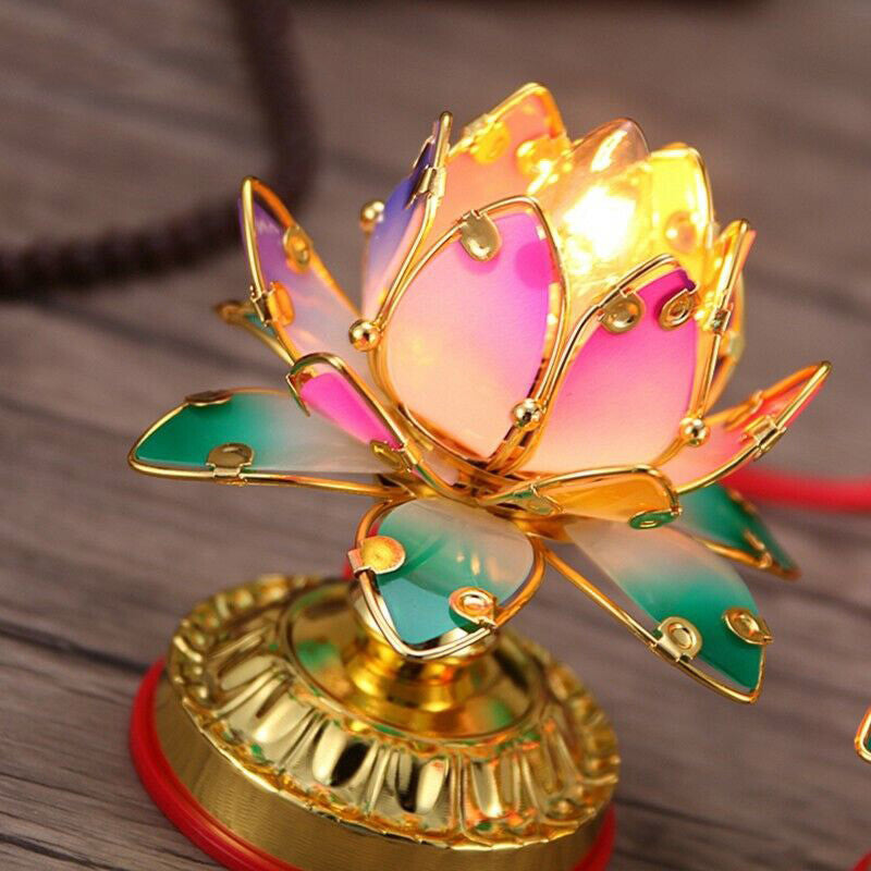 2pcs Buddhist Colorful Temple Shrine Prayer Worship Buddha Lotus Lamp 4.7"
