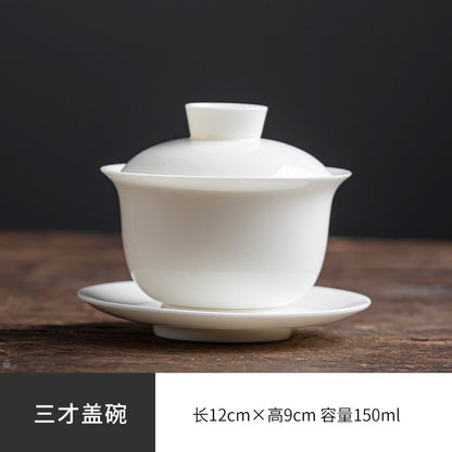 Sheep Fat Jade Porcelain San Cai Gaiwan White Porcelain Tea Set Household