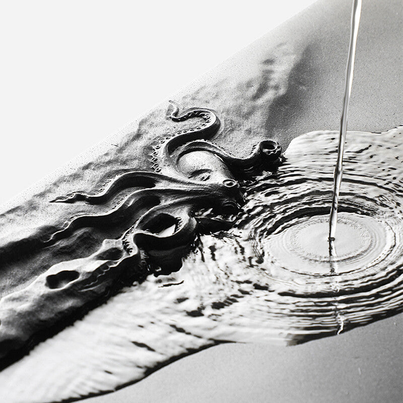 Full Handmade Carved Tea Tray Black Stone Octopus Engraved Water Draining Trays