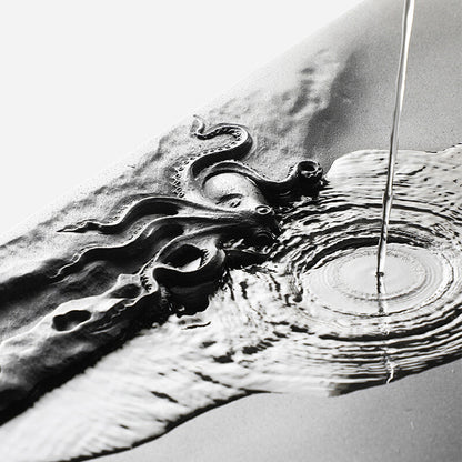 Full Handmade Carved Tea Tray Black Stone Octopus Engraved Water Draining Trays