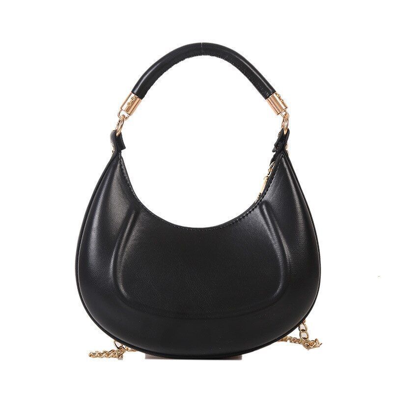 Tote Purse Luxury Handbag Small Pink Black Half Moon Shopping Shell Polyester