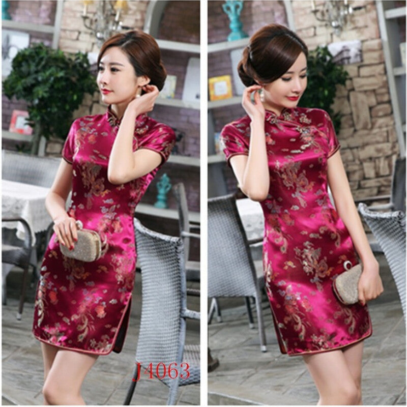 Chinese Traditional Cheongsam Faux Silk Satin Dress Lady Prom Qipao Party Retro