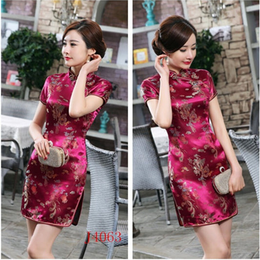 Chinese Traditional Cheongsam Faux Silk Satin Dress Lady Prom Qipao Party Retro