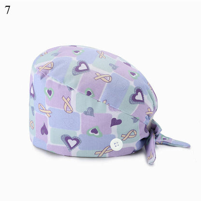 Unisex Surgical Scrub Cap Doctor Nurse Cotton Cartoon Adjustable Hats Buttons