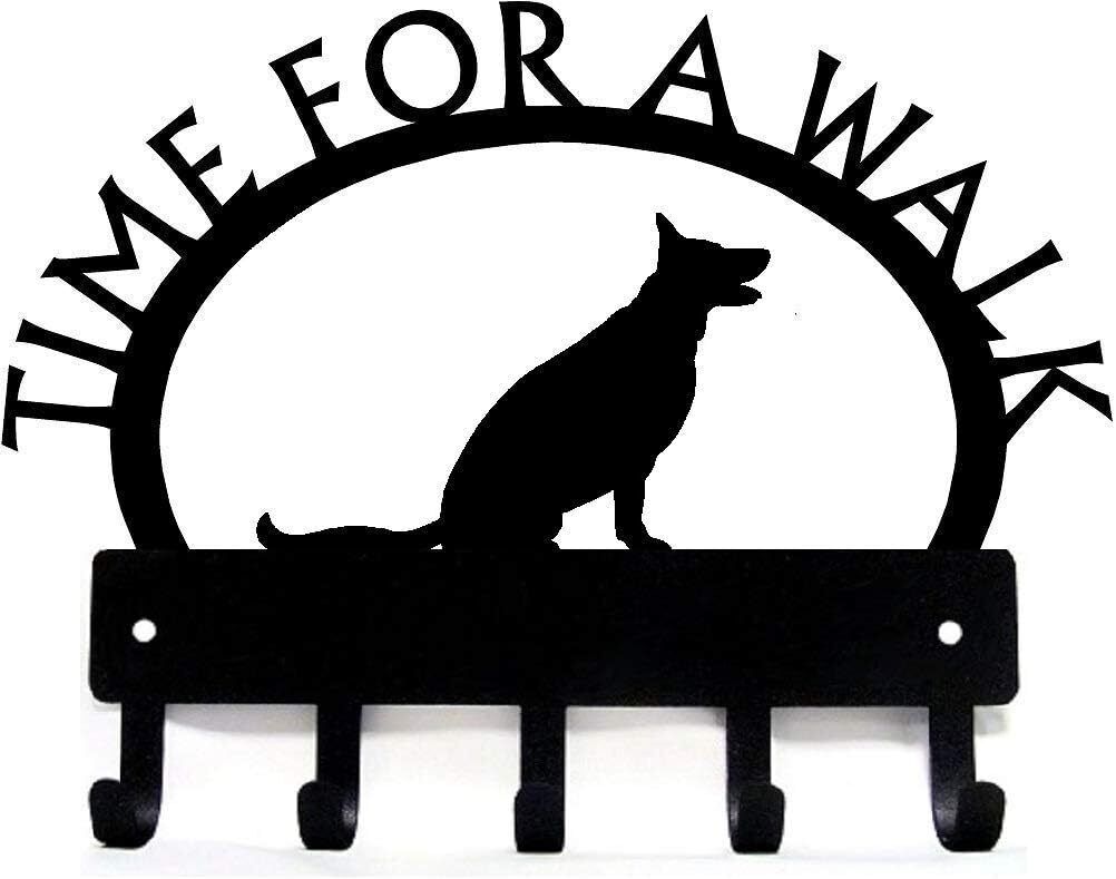 German Shepherd Sitting Time for a Walk Key Rack Dog Leash Hanger Metal Wall Art
