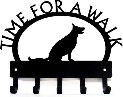 German Shepherd Sitting Time for a Walk Key Rack Dog Leash Hanger Metal Wall Art