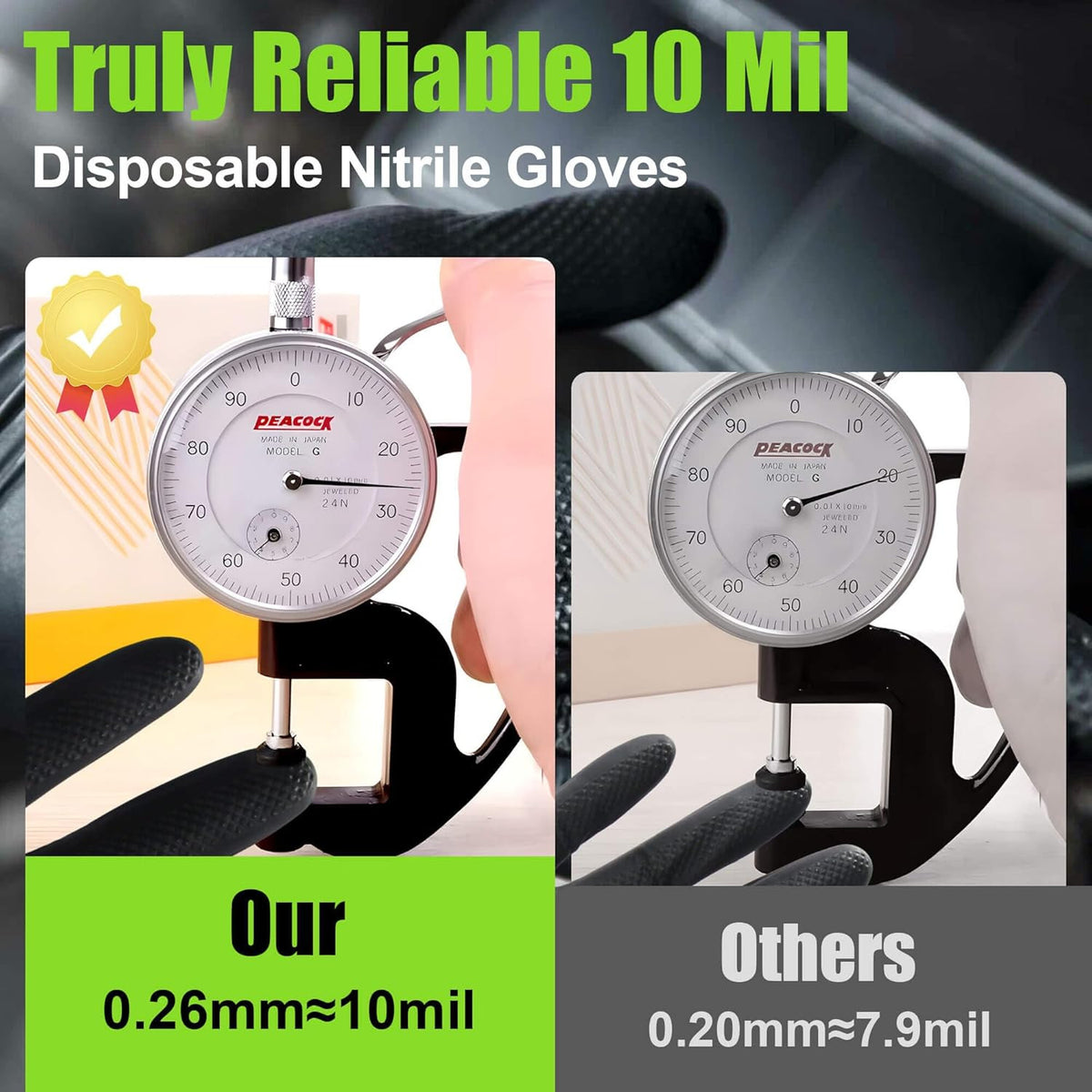 Black Nitrile Gloves 10 Mil, Heavy Duty Disposable Latex Free Gloves – Diamond G