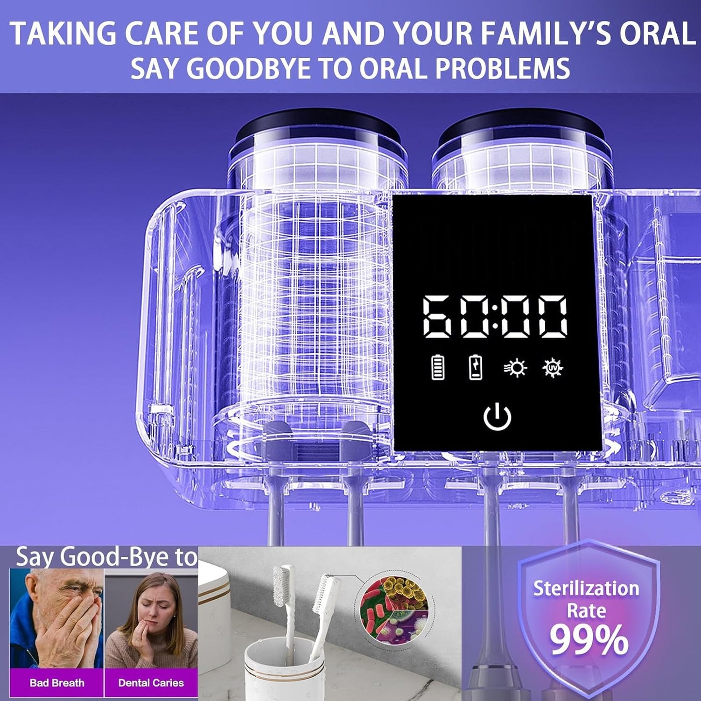 Smart Toothbrush Holder Wall Mounted, Solar Powered Toothbrush Stand Bathroom