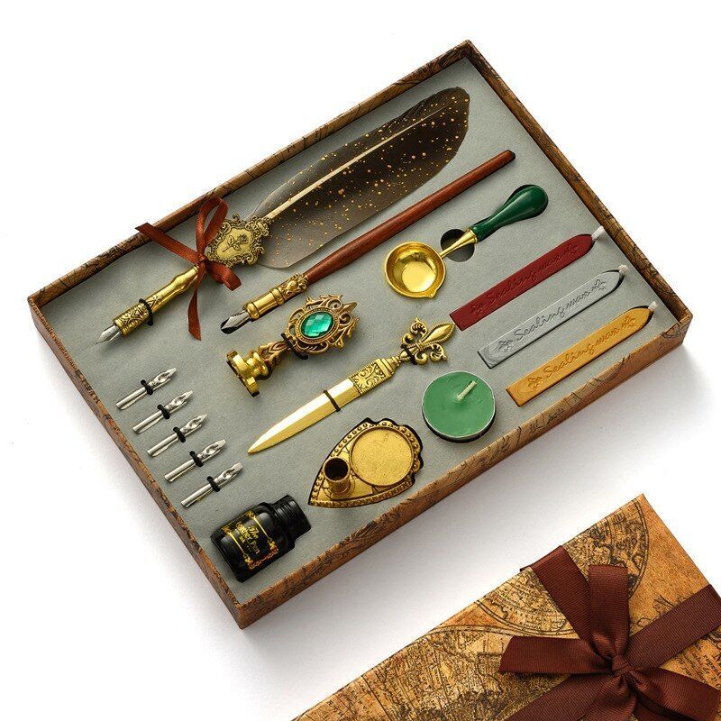 Wax Stamps Seal Feather Dip Quill Ink Gift Calligraphy Sealing Kits 2 3 Pen Sets