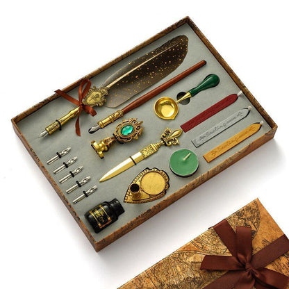 Wax Stamps Seal Feather Dip Quill Ink Gift Calligraphy Sealing Kits 2 3 Pen Sets
