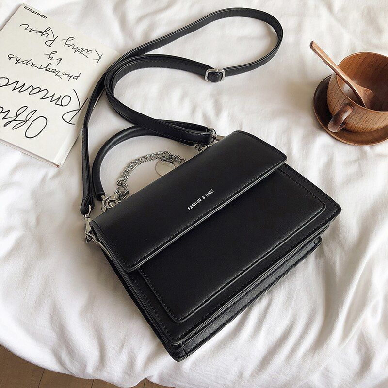 Handbag Luxury Leather Chains Accessory Shoulder Bag Trendy Crossbody Bag Black