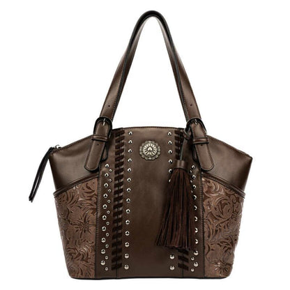 Women Concealed Carry Handbag Fringe Studs Tote Purse Top-handle shoulder Bag