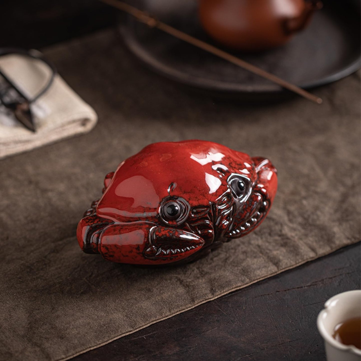 Chinese Small Crab Ceramic Tea Pet 6.1cm 2.4in Tea Play Tea Ceremony Decoration