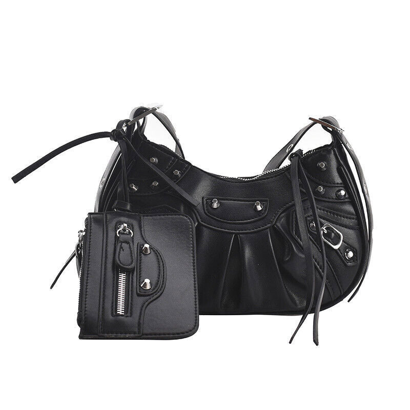 Woman Bag Rivet Half Moon Bags Shoulder Bag Punk Style Woman Satchels Handbag