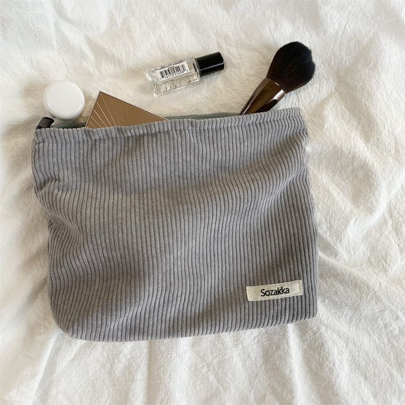 Large Cosmetic Bag Corduroy Cloth Makeup Pouch Traveling Lipstick Organizer Case