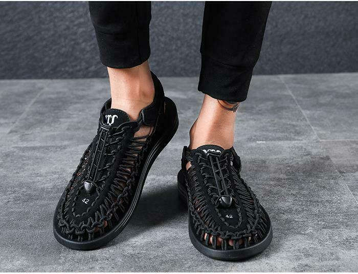 Men's Knit Flats Sandals Breathable Handmade Causal Beach Summer Stylish New