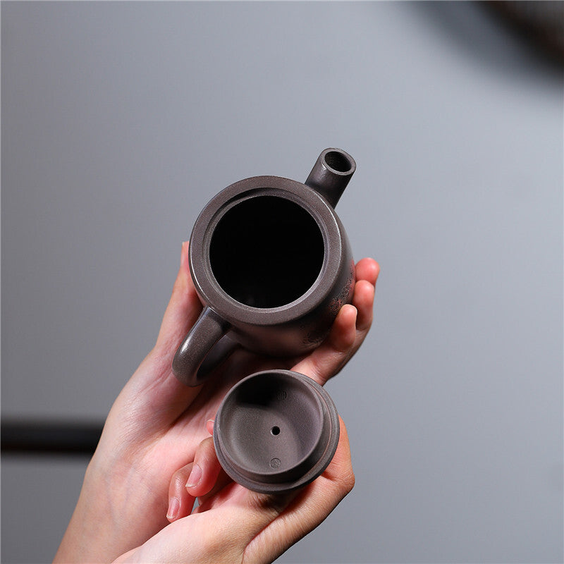 Full Handmade Carved Julun Pot Marked Real Yixing Zisha Tianqing Clay Tea Pot