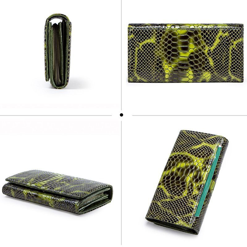 Coin Purse Genuine Leather Long Wallet Serpentine Design Phone Clutch Money Bags