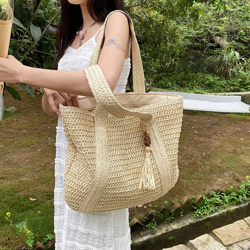 Weave Tote Summer Handbag Bohemian Shoulder Bag Women Ladies Travel Bag