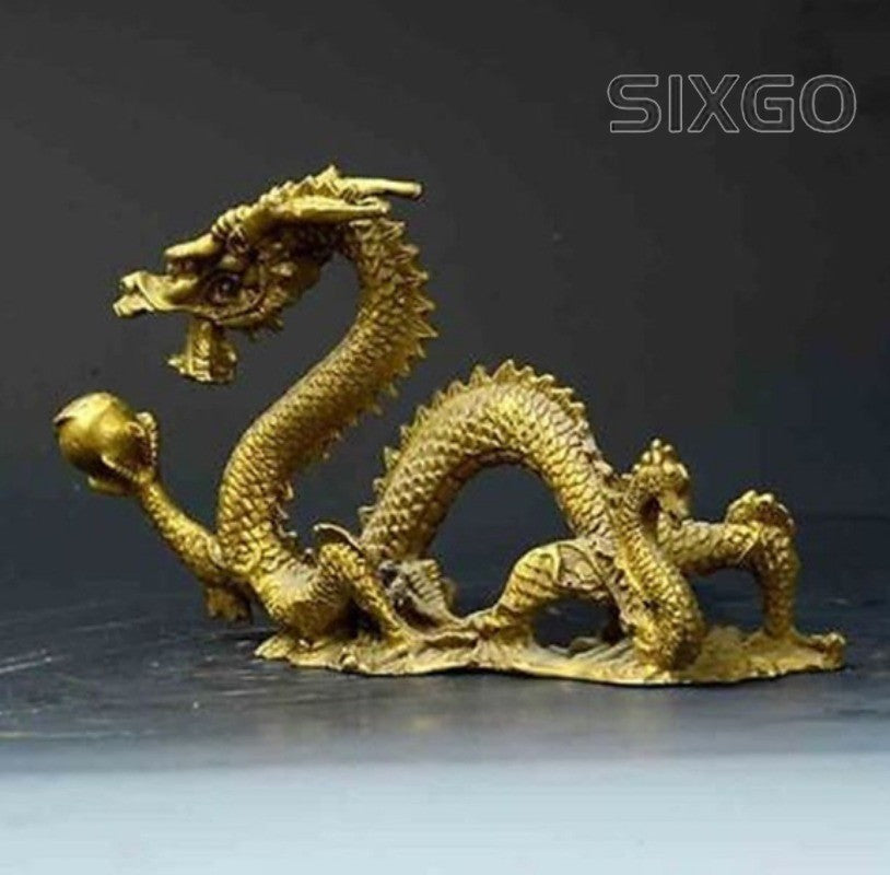 Chinese Luck Feng Shui Dragon Brass Hand-carved Statue figure table decoration