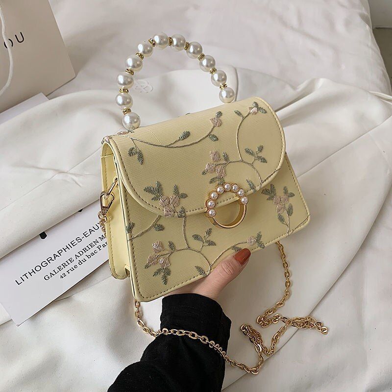 Shell Bead Bag Fashion Lace Handbag Chain Strap Shoulder Crossbody Purse Vintage