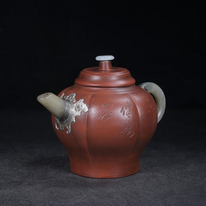 Chinese Yixing Zisha Clay Handmade Exquisite Teapot （宫灯（镶玉） 底款：杨彭年）