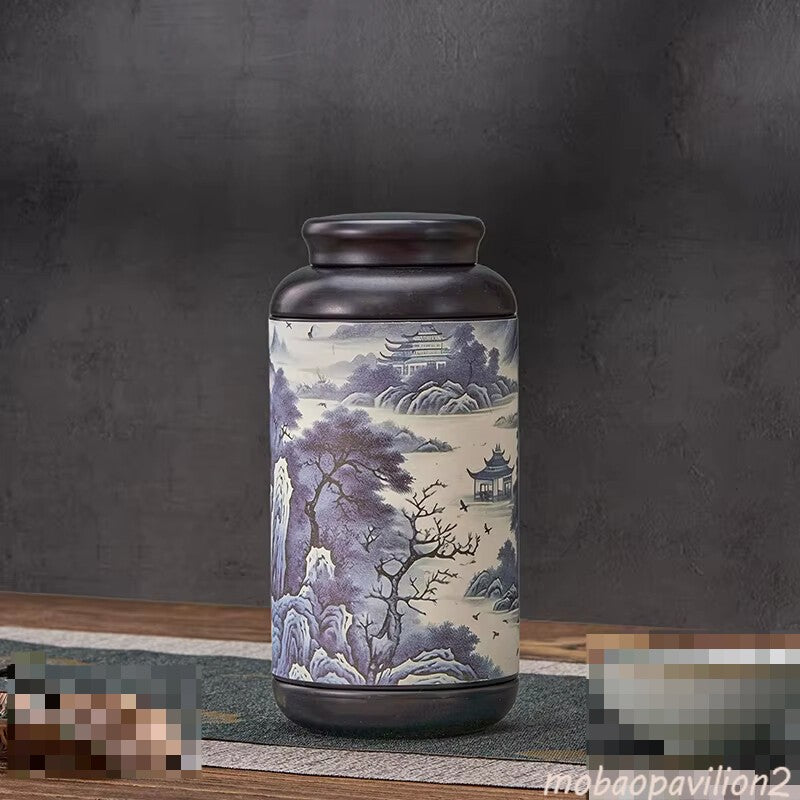 Chinese Tinplate Tea Storage Jar Sealed Portable Jar Tea Container Home Decor