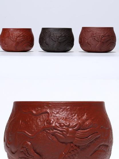 Handmade Carved Dragon Tea Cup Authentic Yixing Zisha Master Cup of Tea