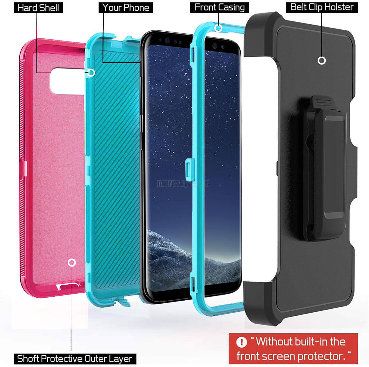 Case Clip Holster Cover, Tempered Glass Protector For Samsung Galaxy S8 Plus