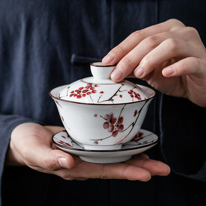 1pc 3.8" Chinese Blue and White Handmade Ceramic Teacup Travel Portable Gaiwan
