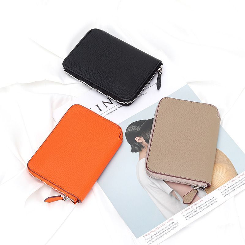 Genuine Leather Short Wallet Card Holders Small Coin Purse Zipper Slim Money Bag