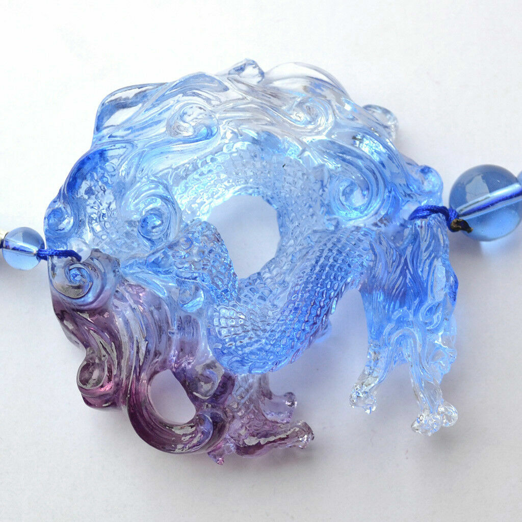 Liuli Blue Crystal Dragon Car Hanging Ornament Feng Shui Talisman Amulet Pendant