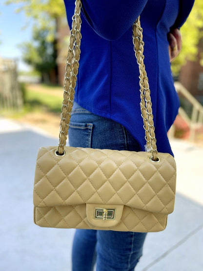 Women Classic Quilted Double Flap Shoulder Crossbody Leather Bag