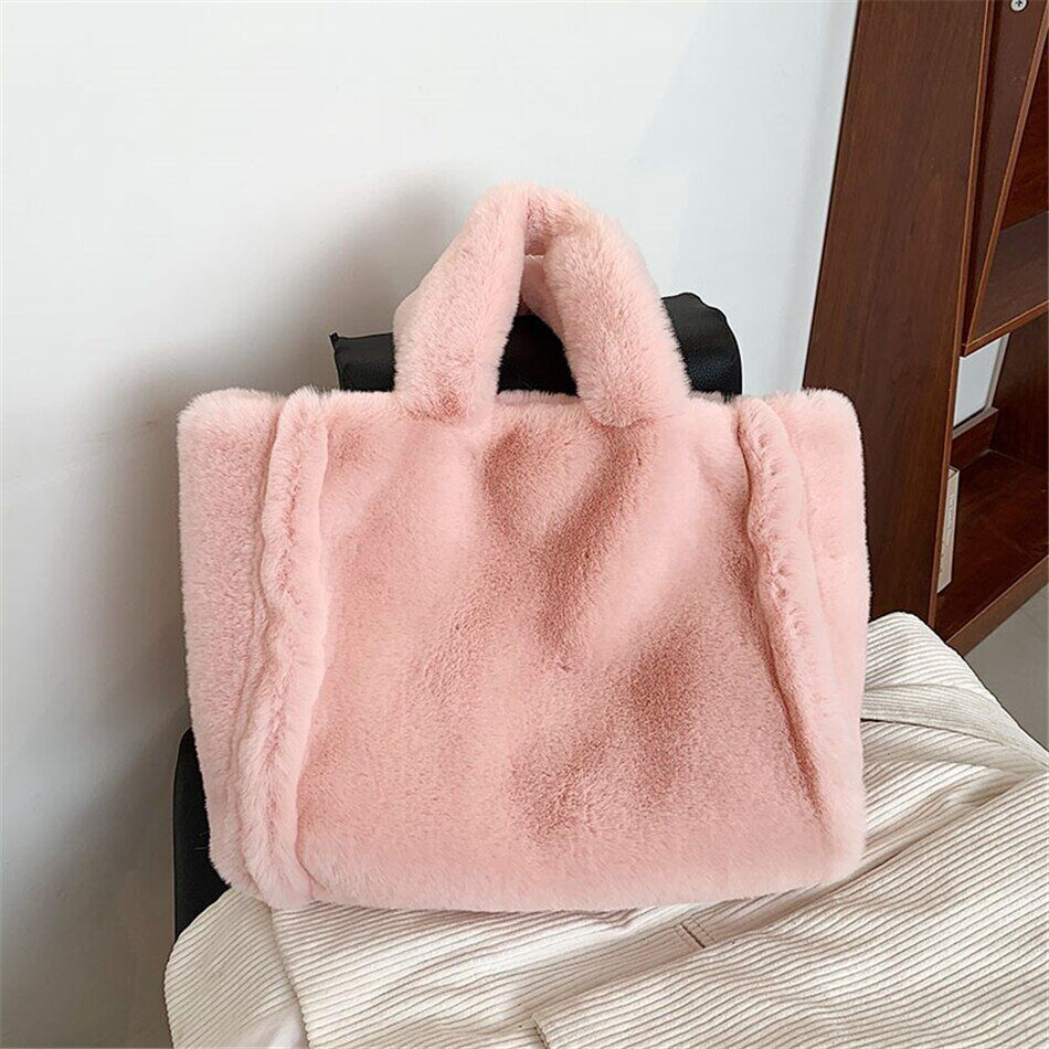 Faux Fur Women's Tote Bag Plush Shoulder Bags Women Soft Top Handbags Warm