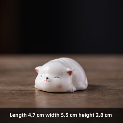 Ceramic White Cat Tea Pet Ornament 5.5cm Kung Fu Tea Tray Decor Tea Ceremony
