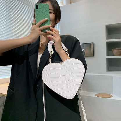 Heart Bag Stone Pattern Synthetic Leather Crossbody Small Shoulder Purse Handbag