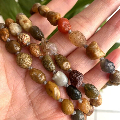 Natural Gobi Multi-Color Alashan Agate/stone Pendant Necklace 108 Prayer Beads