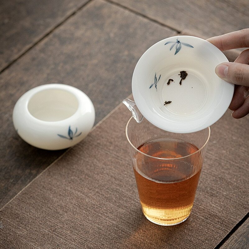9cm Hand Painted Butterfly Orchid Ceramic Strainer Tea Filter Kung Fu Tea Set