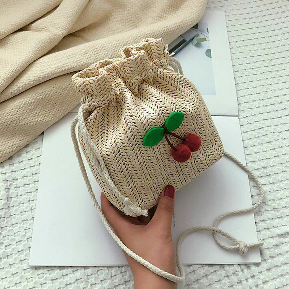 Shoulder Bags Women Drawstring Straw Bags Embroidery Bags Crossbody Handbags