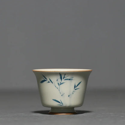 1 Pc Chinese Ceramic Tea Cup Handmade Bamboo Leaves Teacup Tea Bowl Set