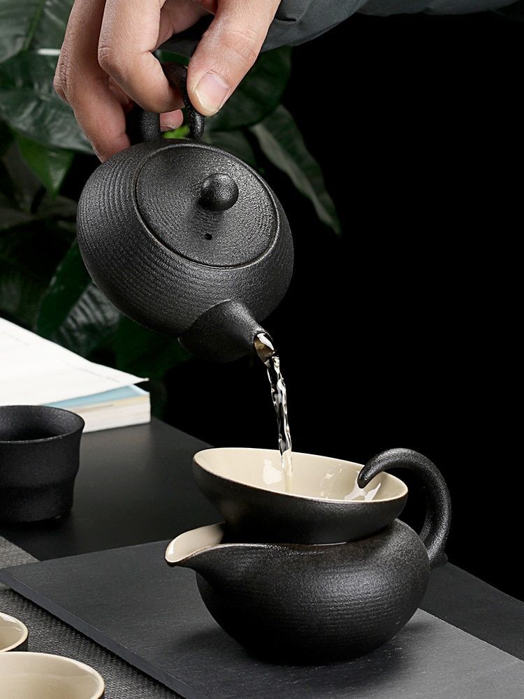Solid Drinkware Ceramic Teapots Traditional Japanese Style Black Crockery Teacup