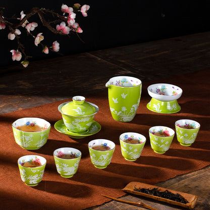 Chinese Tea Set Porcelain Tea Pot Floral Print Gaiwan Cup Pitcher Strainer New