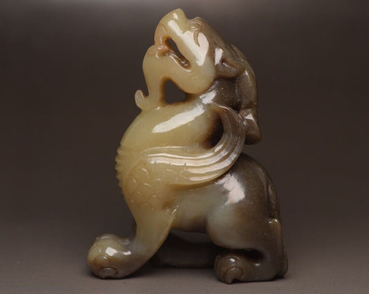 Chinese Natural Hetian Jade Carving Exquisite Beast Statue Figurine Artwork Rare
