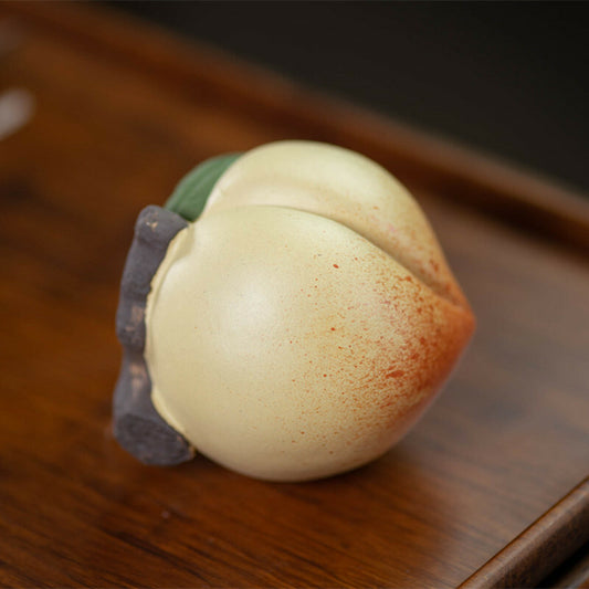 Yixing China Purple Sand Pottery Inkstone Clay Peach Tea Pet Statue Decor