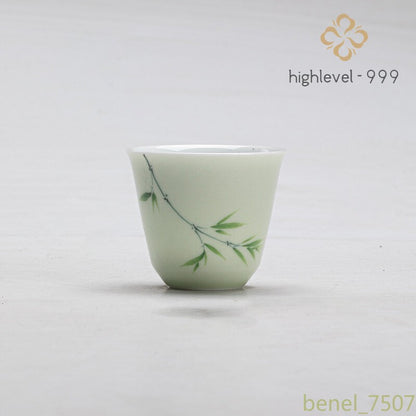 Hand Painted Dark Green Bamboo Small Tea Cup Chinese Style Fragrant Tea Cup